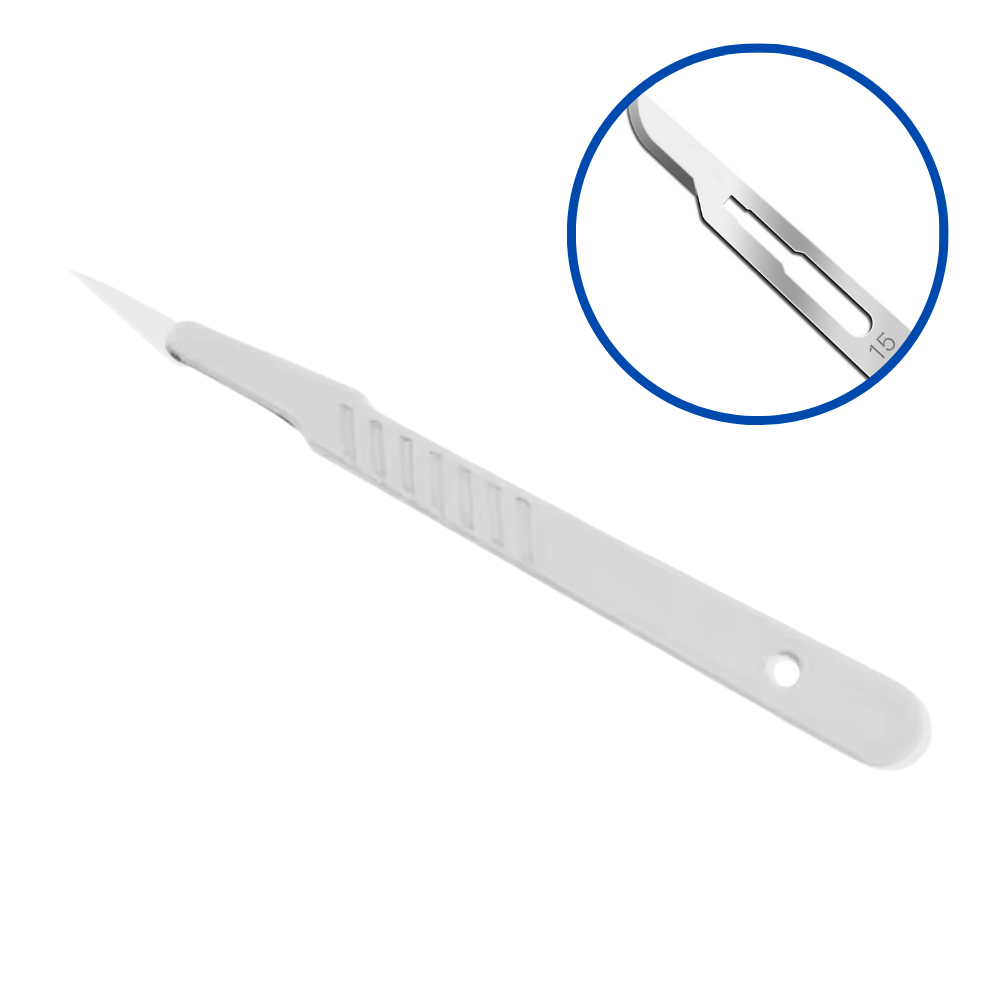 Bisturí Desechable No. 15 Estériles de Acero Inoxidable. Caja con 10 piezas.